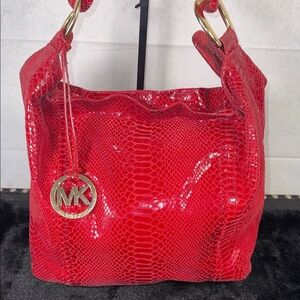 Michael Kors Vibrant Red Snake Print Shoulder Bag
